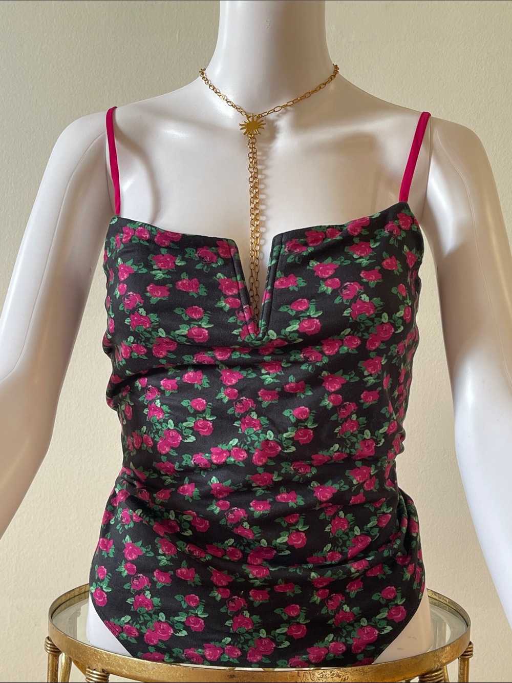 Pink Rose Printed Bodysuit